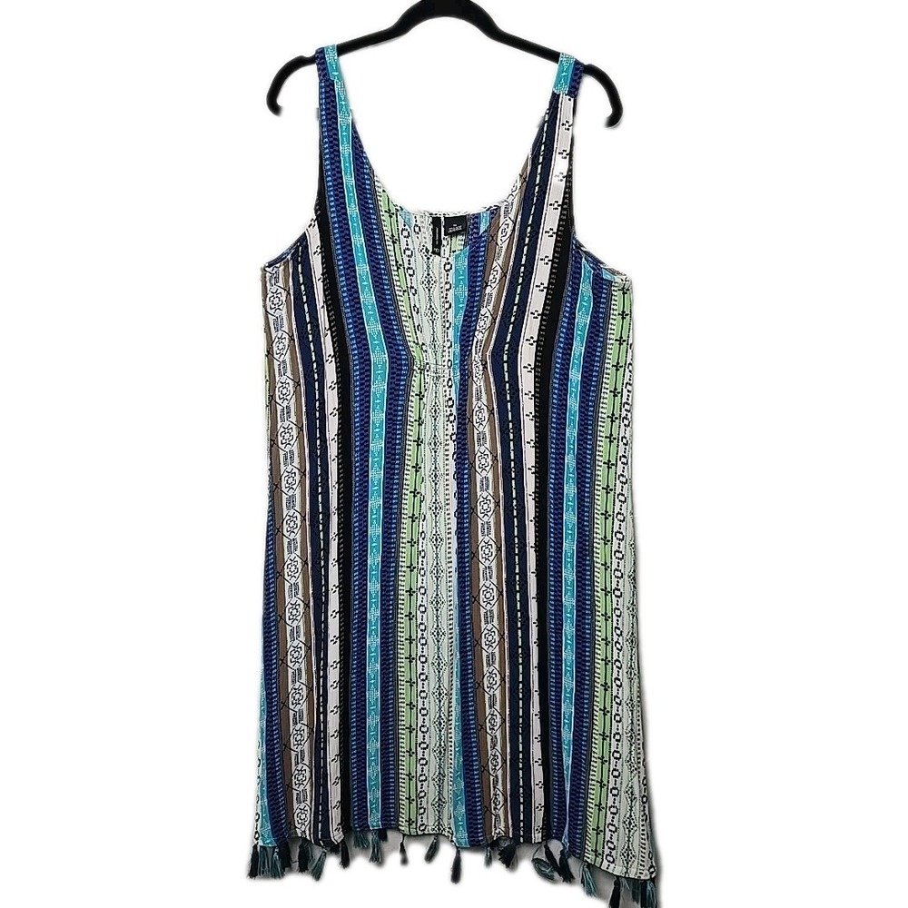 New Directions Rayon Gauzy Summer Dress Size XL Tasseled Hem